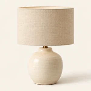 Linen Glow Table Lamp with cream base and textured shade